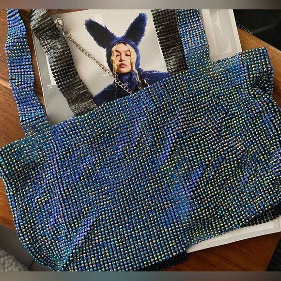 Rectangular short top with crystals and blue straps, new - Picture 3 of 6